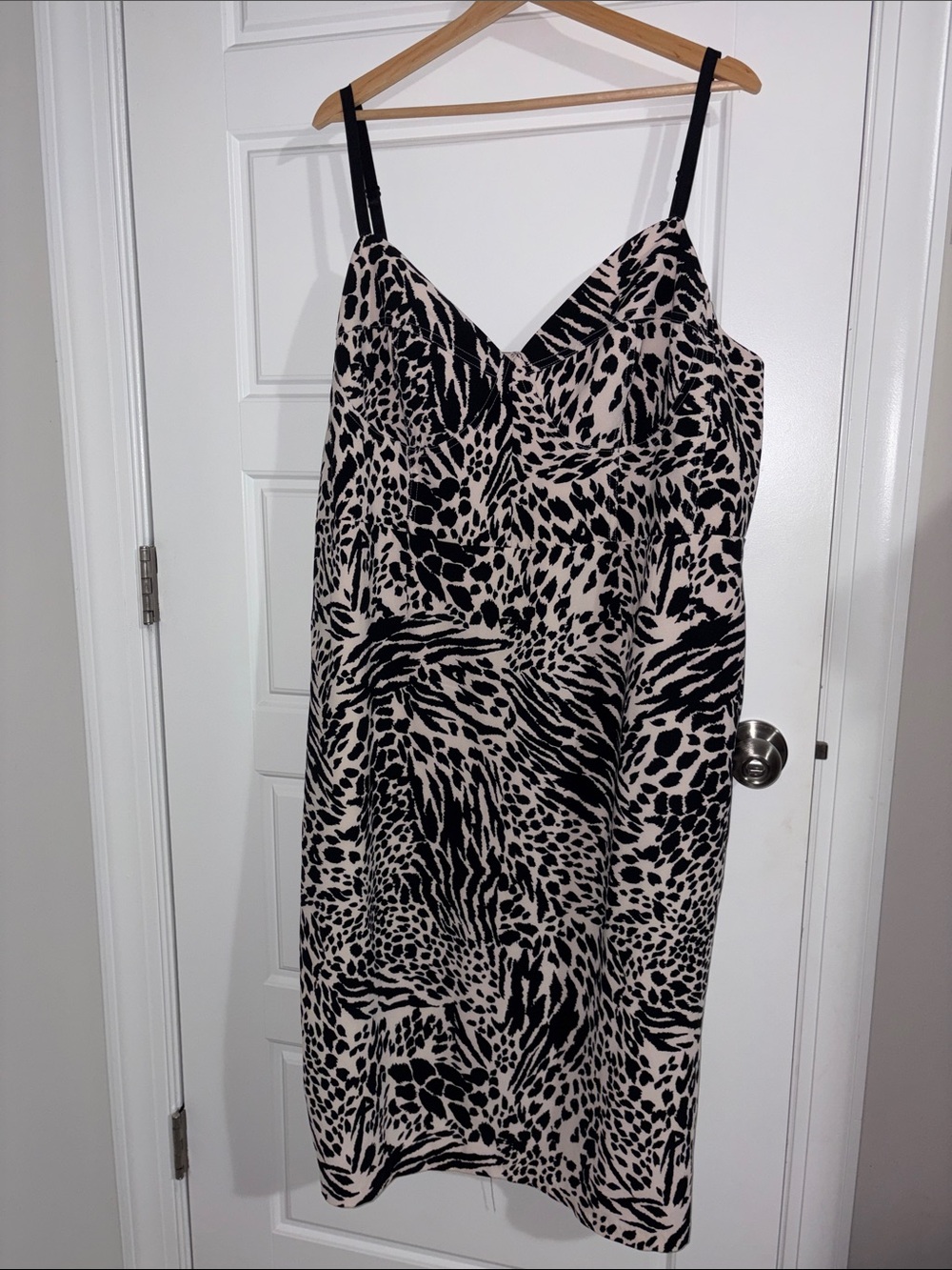 Black & Cream Animal-Print Midi Slip Dress